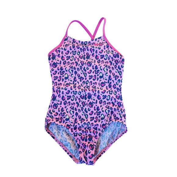 Nike Swimsuit, Size S, Cheetah, Pink, Yellow, Navy, Criss-Cross Straps